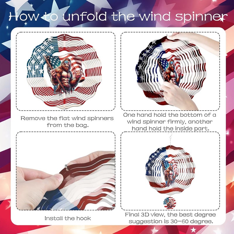 INCOK Big Foot Wind Spinners Outdoor - Bigfoot Gifts for Men, Bigfoot American Flag Wind Chime for Outside, Hanging Metal Wind Sculptures for Garden Indoor Patio Lawn Yard, Veterans Day - Image 4